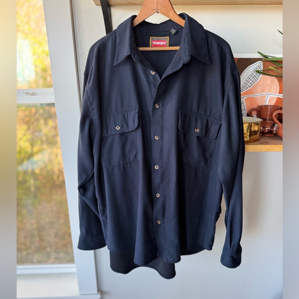 Wrangler Navy Blue Suede Like Long Sleeve Button Down Shirt or Shacket Sz XL